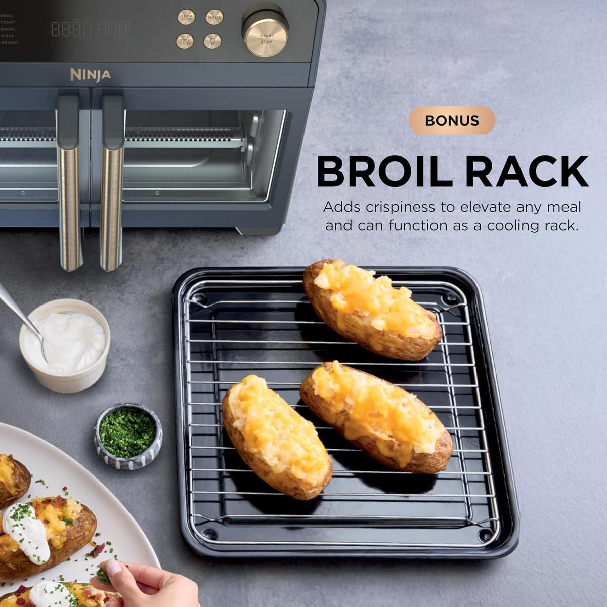 Ninja French Door Premier Air Fry Oven, 10-in-1, Cyberspace, FO101BL | 450F cyclonic air, PFAS-free surface, Air fry, sear crisp, bake, broil, toast, dehydrate