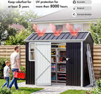 8.5 * 5.5 FT Metal Shed Garden Storage, Garden Shed, Waterproof Galvanized Steel with Window, Outdoor Apex Roof Shed with Lockable Double Doors&Gloves for Patio, Garden, Backyard, Bike, Garbage Bin