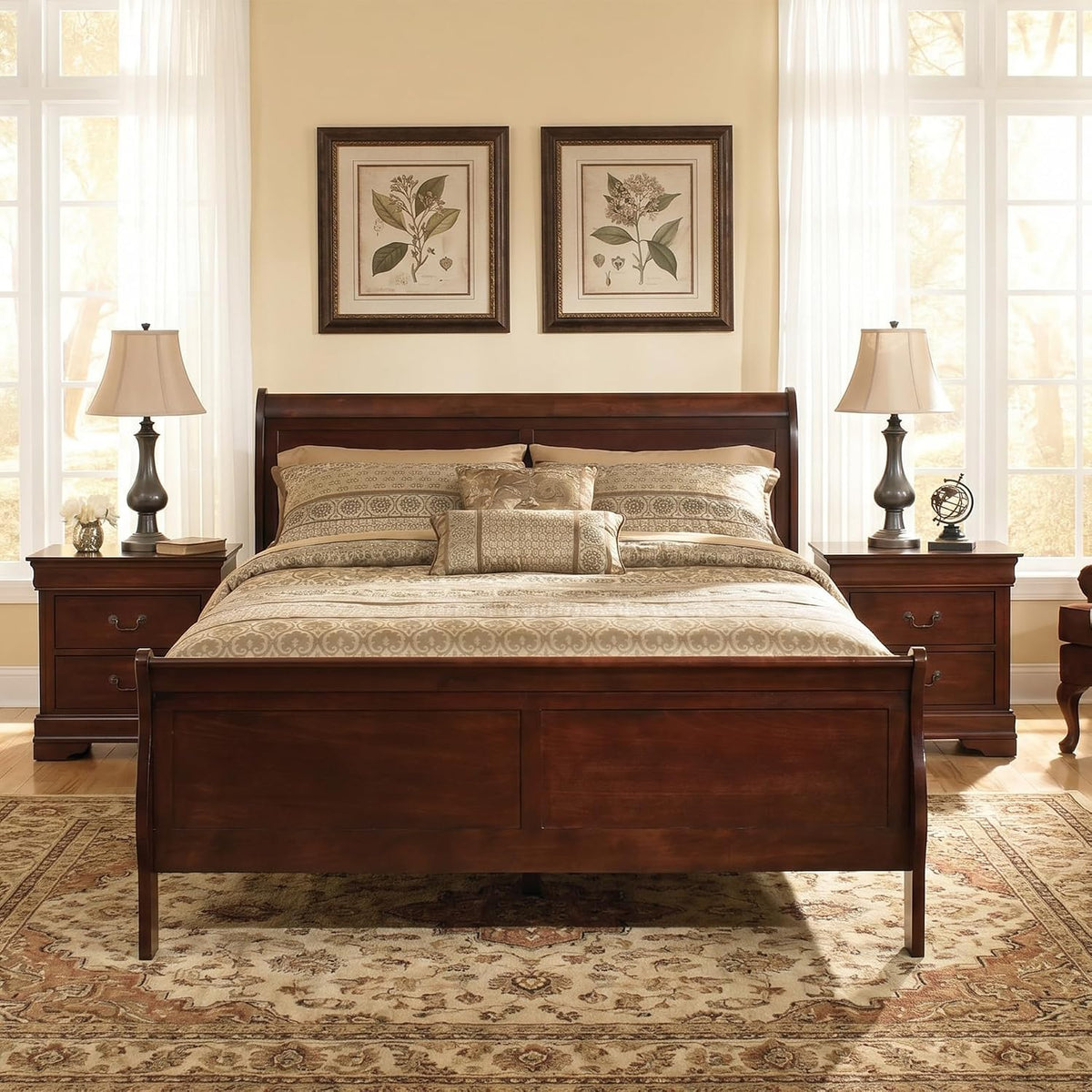 Signature Design by Ashley Alisdair Wood Queen Sleigh Bed | Traditional Louis Philippe style, Sweeping curves, Adjustable base compatible, Bed frame with headboard