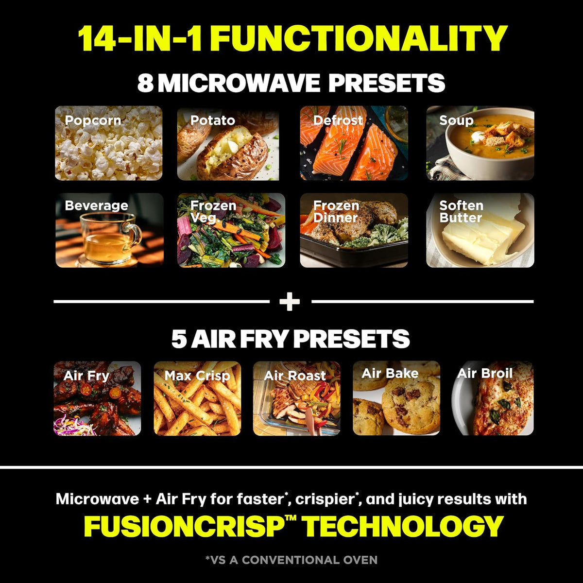 Ninja® Crispi™ Microwave & Air Fryer with FusionCrisp, Silver, MW101 | Replaces a countertop microwave and air fryer with 14 functions; Fast 1000W microwave and powerful 1700W Ninja® air fryer.