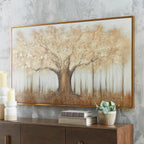 Signature Design by Ashley Dalewick Framed Canvas 60 x 36 Wall Art | Hand-painted framed canvas, Metallic gold foil, Warm autumnal tree canopy design, Living room and home office use