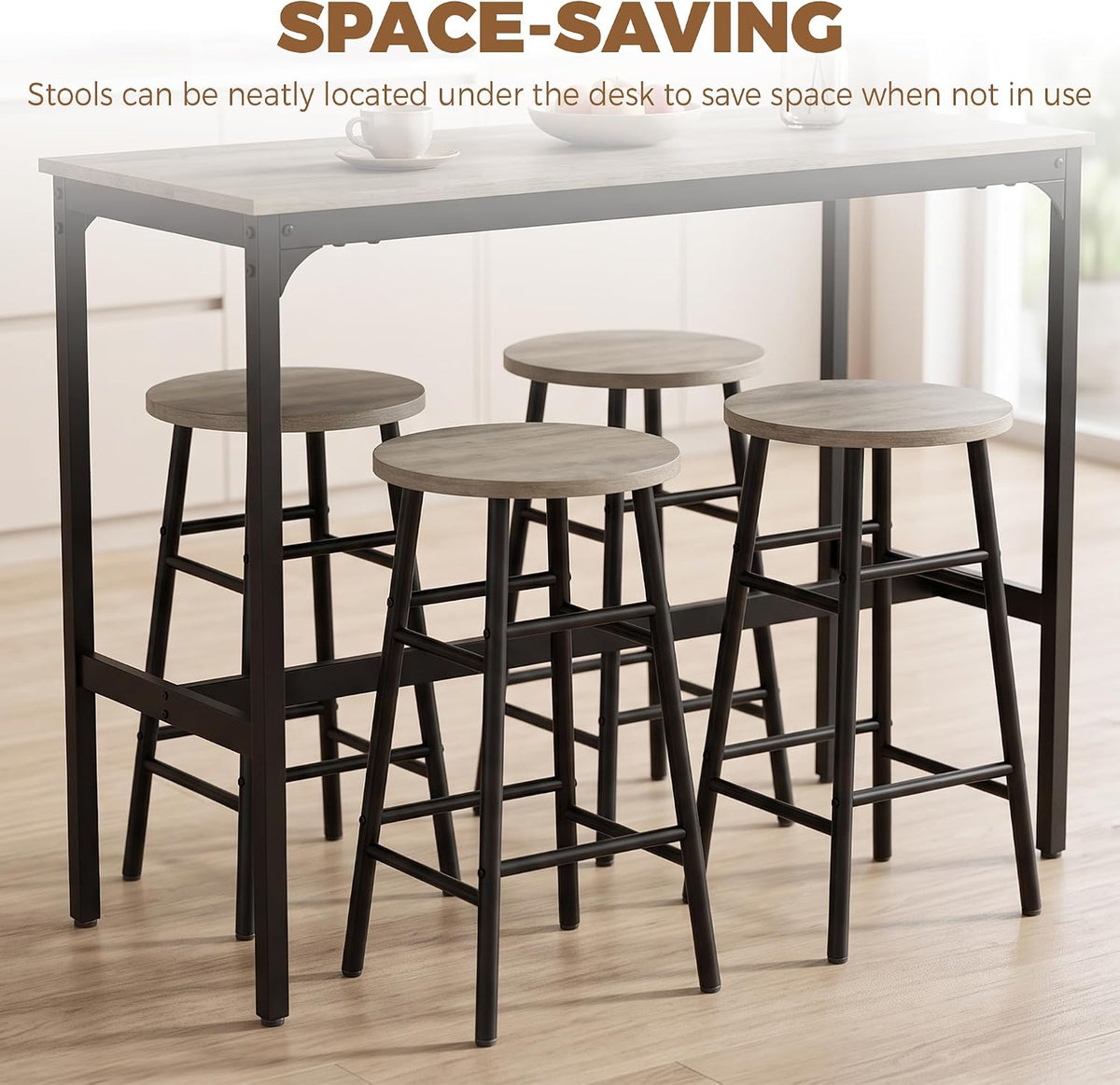 HOMCOM 5 Piece Bar Table Set w/ 4 Stools for Small Space, Grey Wood Effect