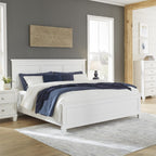Signature Design by Ashley Fortman California King Panel Bed, White | Painted white finish with tapered feet, Hardwood solids and MDF substrate construction, Compatible with adjustable bases