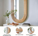 Signature Design by Ashley Large Oval Wall Mirror with Wood Finish Frame | Oval wood mirror crafted with mirrored glass, Light brown finish for vertical or horizontal hanging, Daverly Series