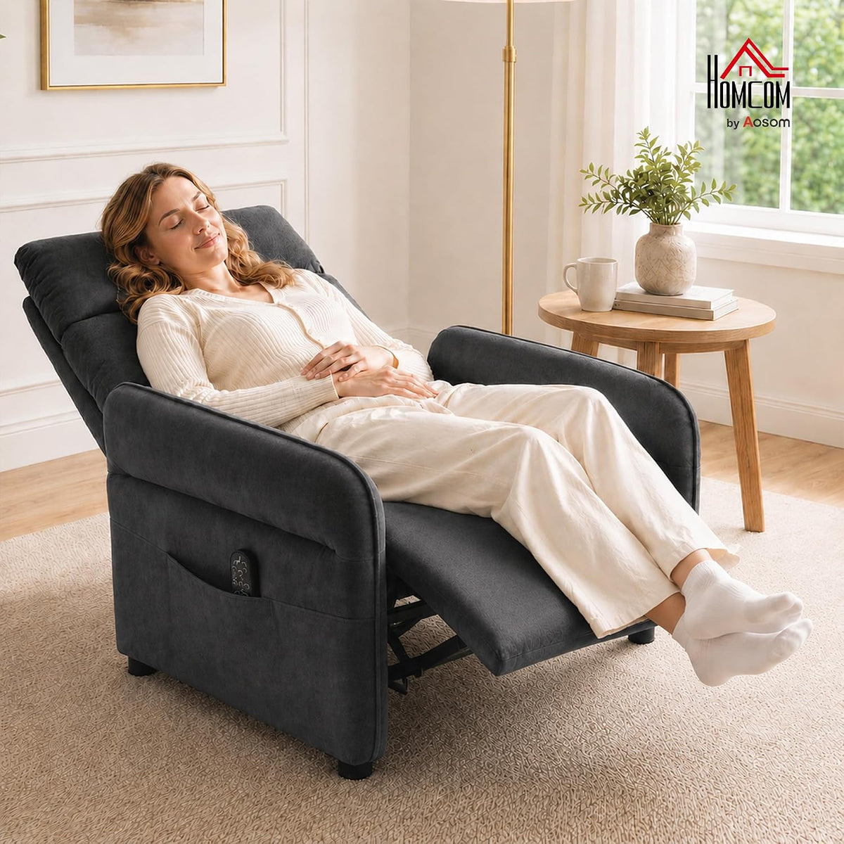 HOMCOM Recliner Armchair Push Back Recliner Chair, Dark Grey