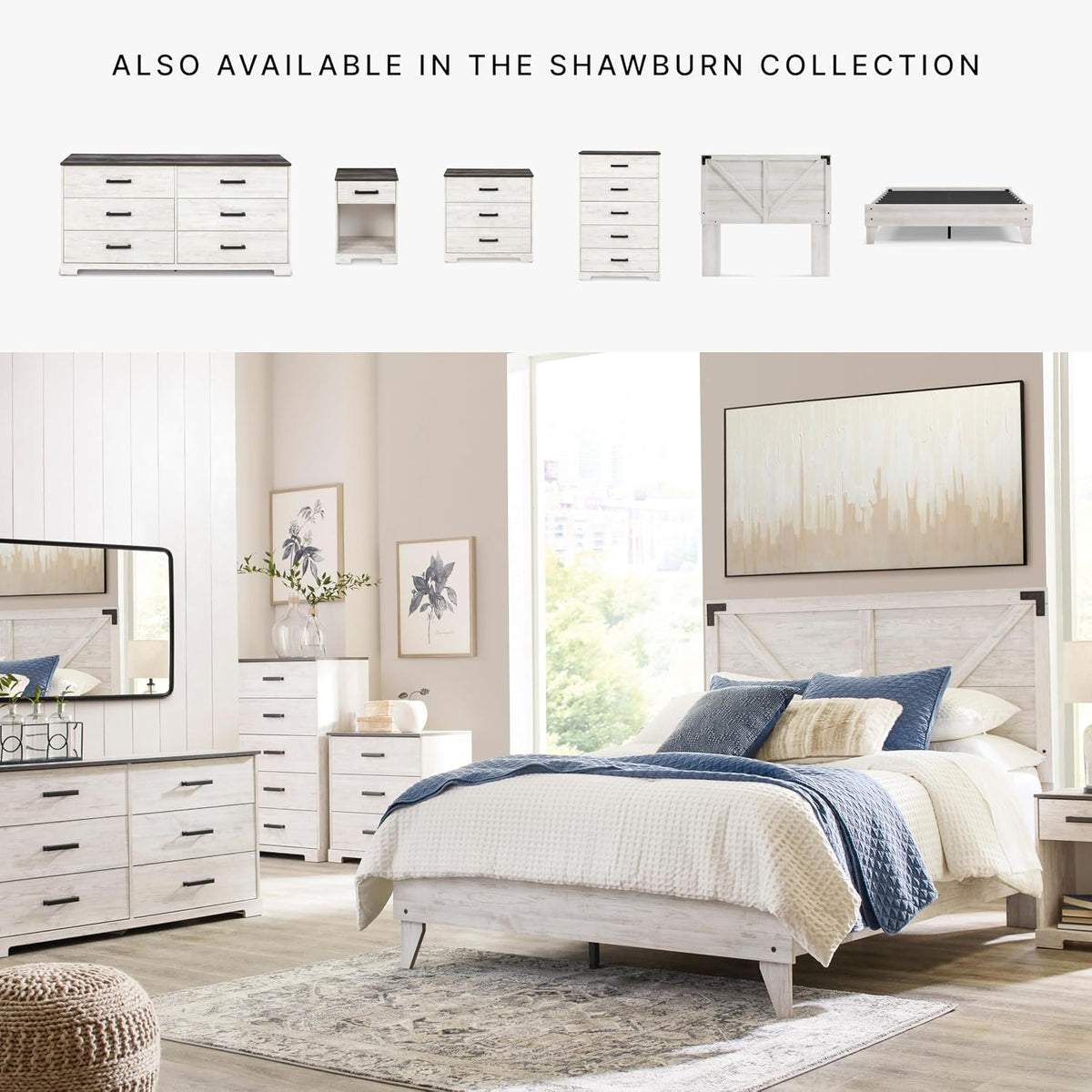 Signature Design by Ashley Shawburn Queen Headboard Only, Whitewash | Crossbuck panel style, Engineered wood (MDF/particleboard/plywood) and decorative laminate, Fits standard metal frames