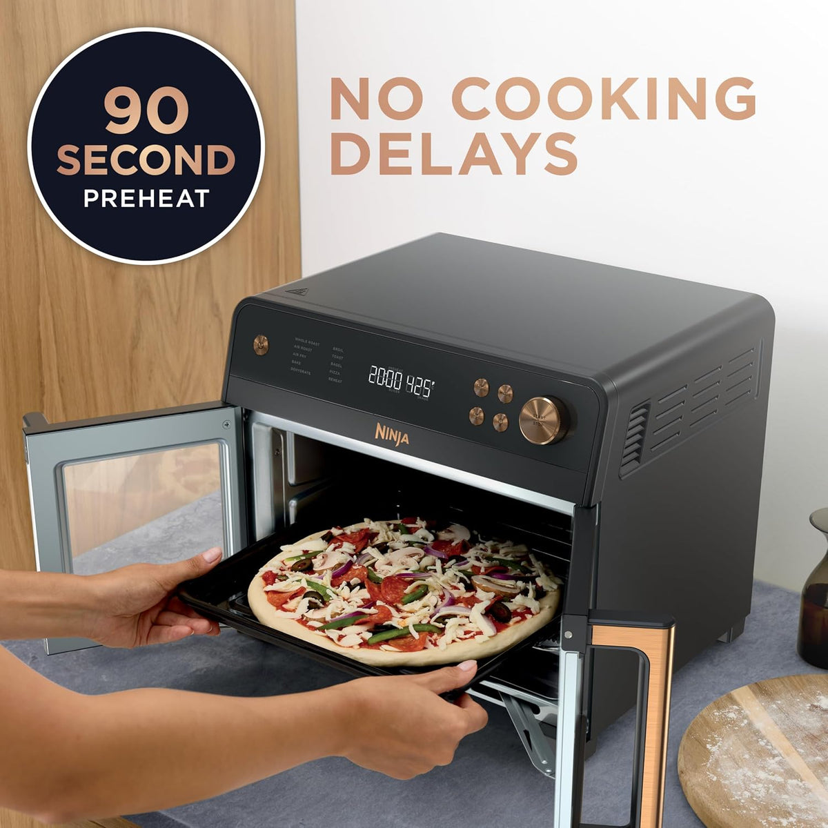 Ninja French Door Premier Air Fry Oven, 10-in-1, Black, FO101BK | 450F cyclonic air, PFAS-free surface, Air fry, sear crisp, bake, broil, toast, dehydrate