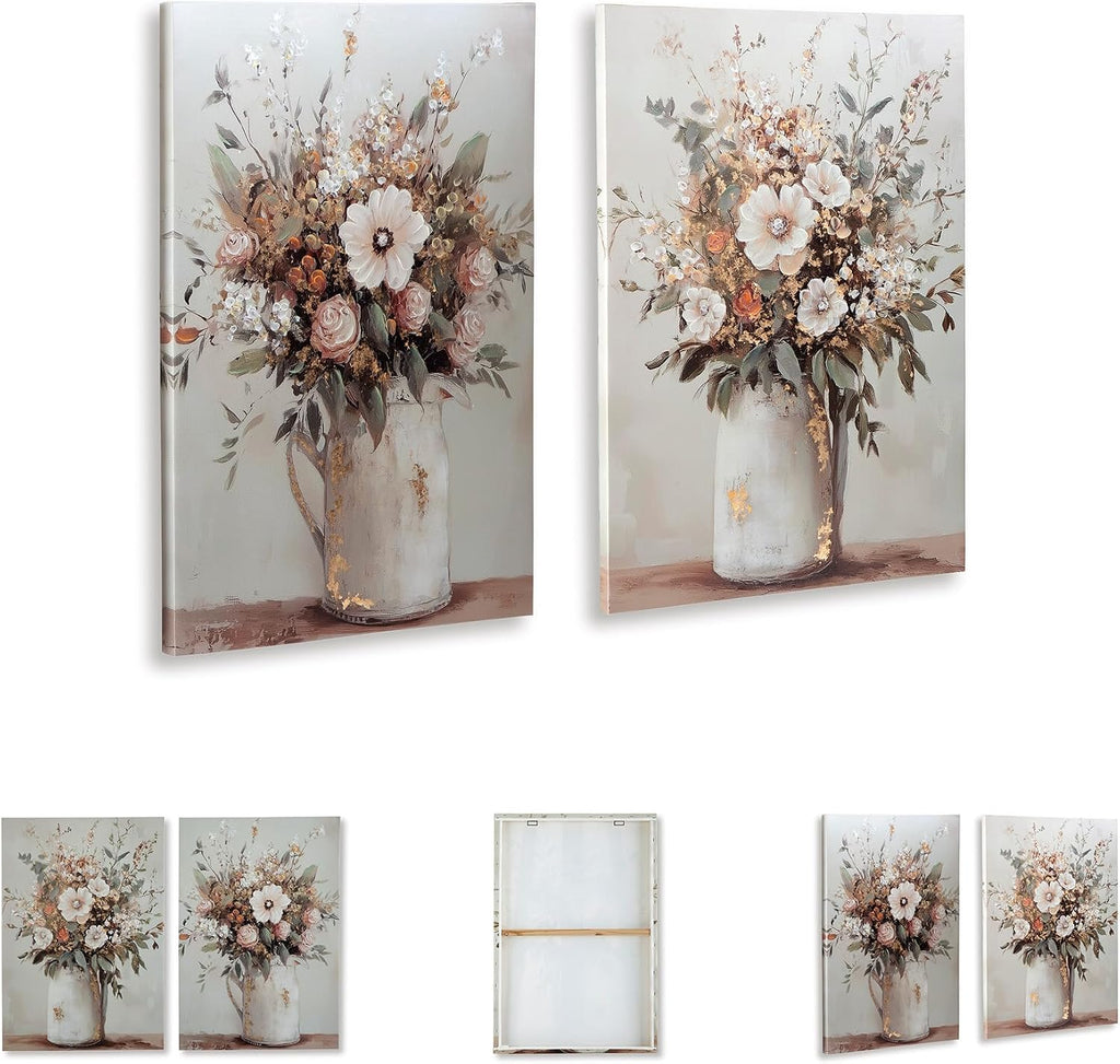 Signature Design by Ashley Floral Canvas Gallery Wall Art Sets | Unframed gallery wrapped canvas over wood, Hand painted textures with gold foil embellishments for living rooms, Faisaldon
