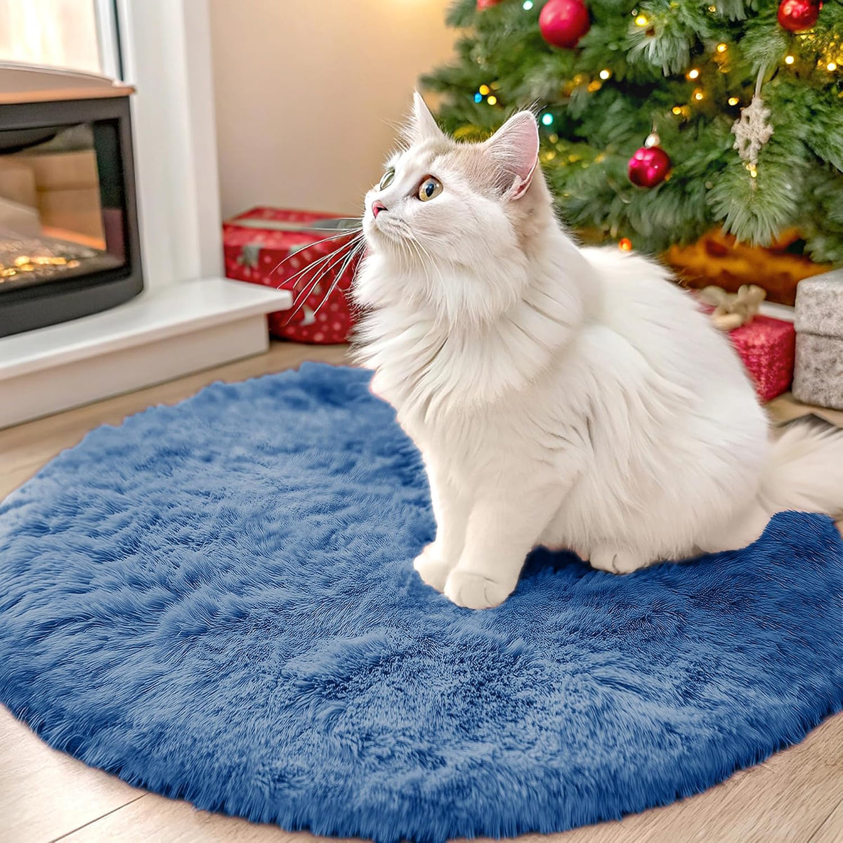 OLANLY Beige Round Rugs for Bedroom - Machine Washable, 4 ft Circle Area Rugs for Living Room, Soft and Fluffy Shaggy Carpet for Teen Girls and Boys, Nursery Rooms, Dorms, Home Decor Aesthetic