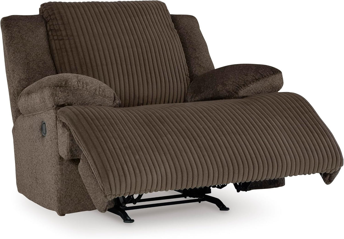 Signature Design by Ashley Top Tier Rocker Recliner Chair, Oversized Wide Seat, Cozy Corduroy Velvet Polyester Upholstery, Manual Pull Tab Lounge Chair for Living Room, No Assembly Required, Chocolate