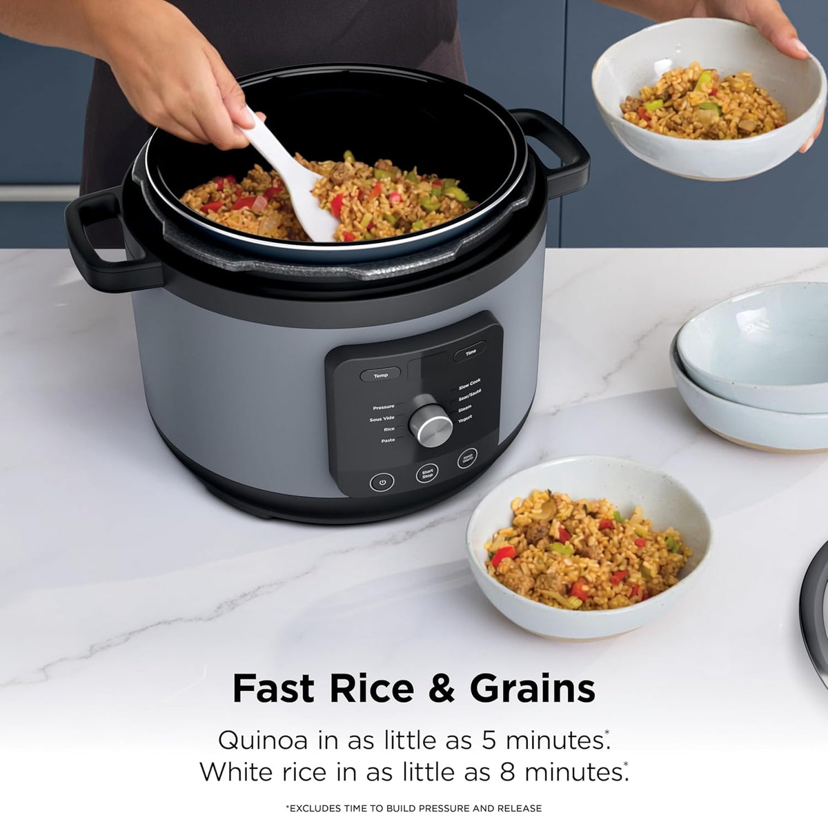 Ninja® HyperHeat™ 9-in-1 Pressure Cooker, 6.5-qt, Stone Purple, PC201SP | Cooks 2X faster, Sear, Sauté, Slow Cook, Steam & Sous Vide, 1200W, PFAS-free pot, removable SimpliServe™ pot for easy serving
