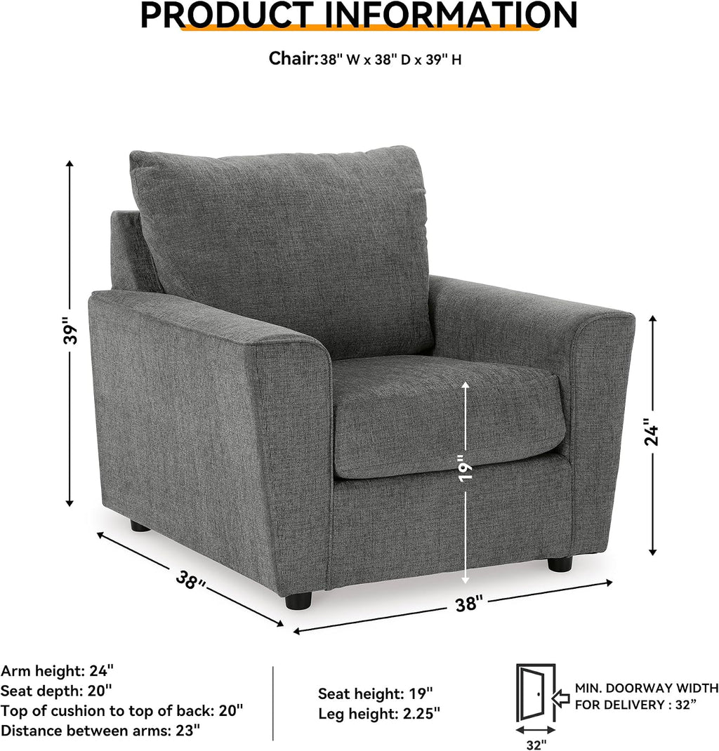 Signature Design by Ashley Stairatt Upholstered Accent Chair, Gravel Gray | 100% polyester fabric, Smooth platform foundation, 38 in width, Attached back and loose seat cushions, Flared arms
