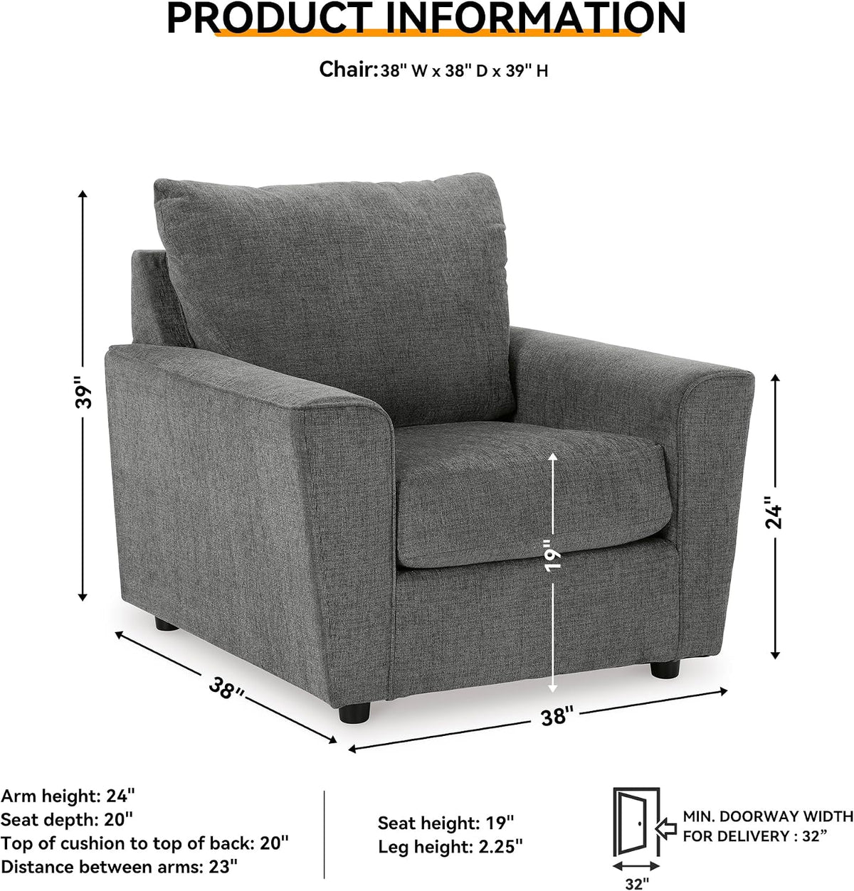 Signature Design by Ashley Stairatt Upholstered Accent Chair, Gravel Gray | 100% polyester fabric, Smooth platform foundation, 38 in width, Attached back and loose seat cushions, Flared arms