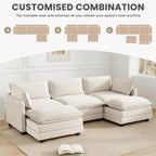 ROWHY 112'' Sectional Modular Cloud Couch, Oversized 5 Seat Couches U Shaped Sofa with 2 Movable Ottomans, 2 Throw Pillows, Upholstered Corduroy U Shape Comfy Deep Couches for Living Room, Beige