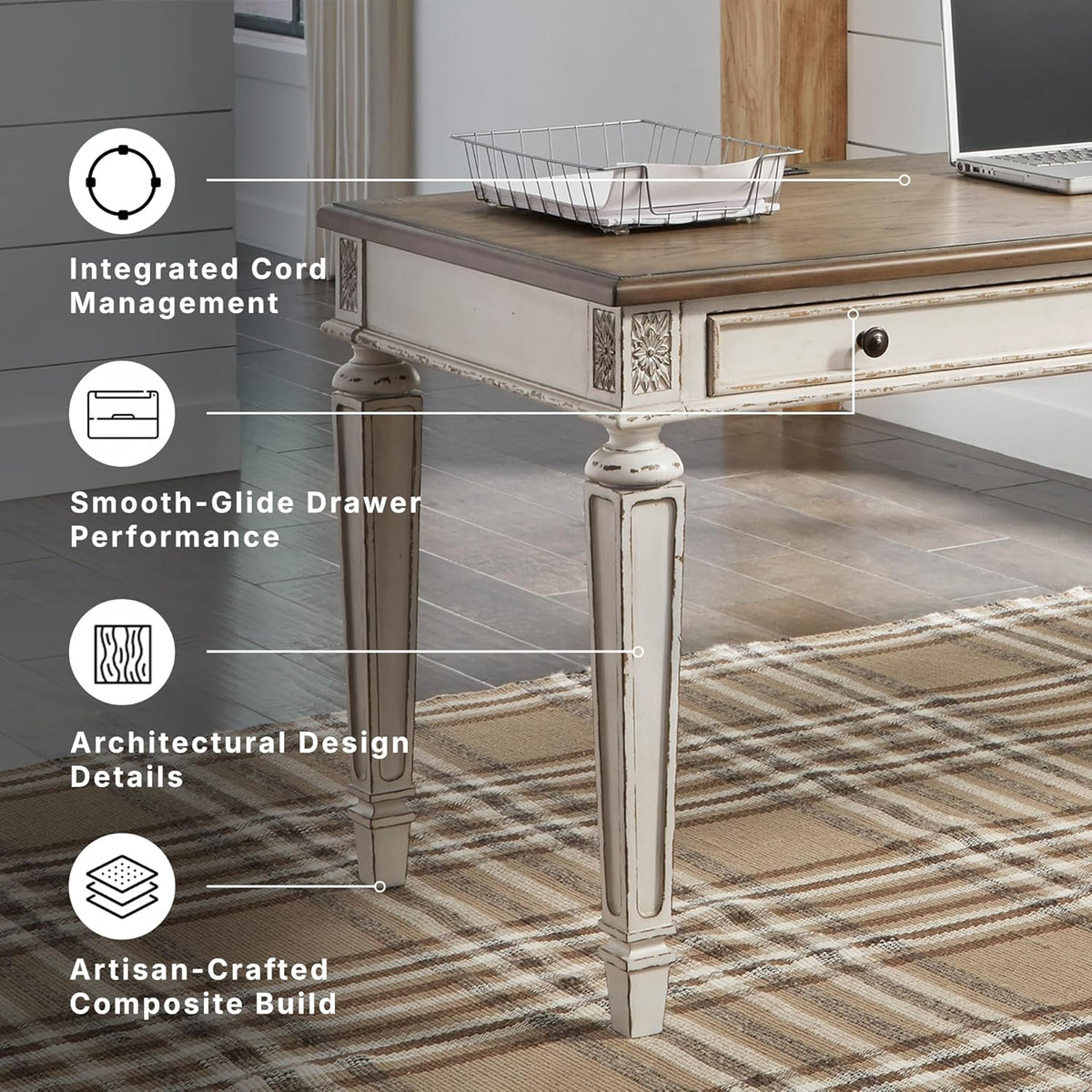 Signature Design by Ashley 60" Farmhouse Home Office Desk, Chipped White
