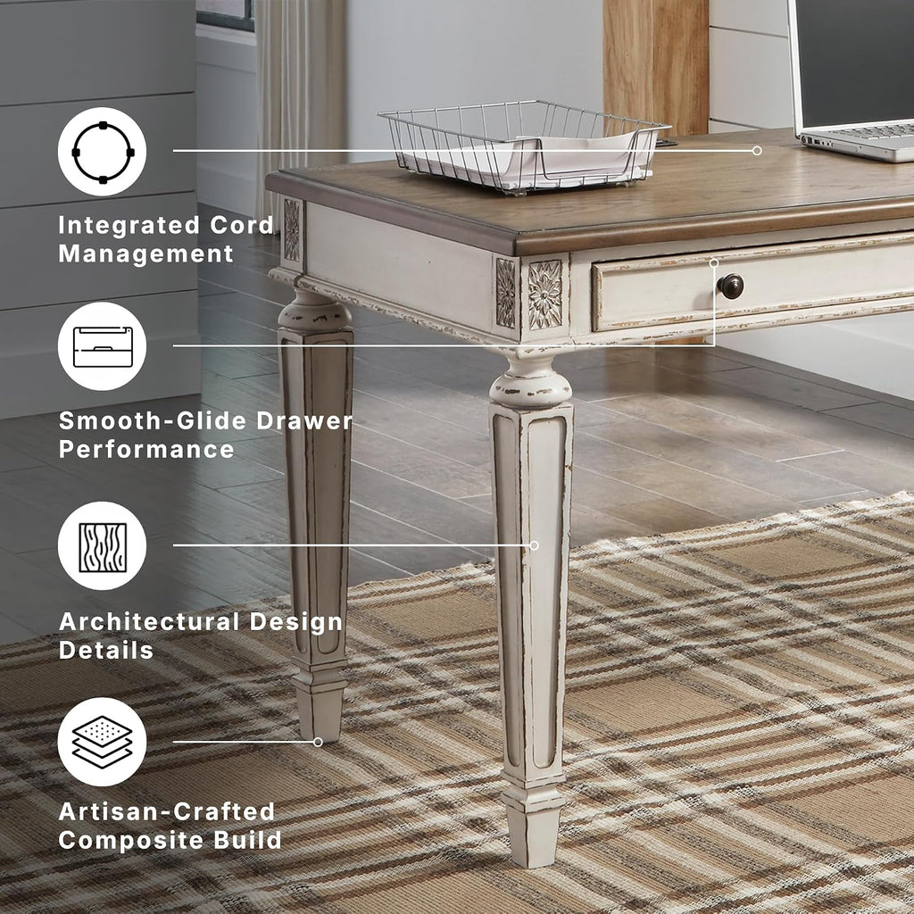 Signature Design by Ashley 60" Farmhouse Home Office Desk, Chipped White