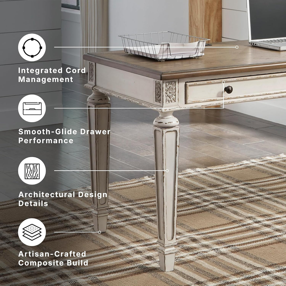 Signature Design by Ashley 60" Farmhouse Home Office Desk, Chipped White