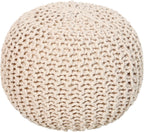 · REDEARTH · Round Pouf Ottoman - Hand Knitted Boho Poof Footrest - Ivory
