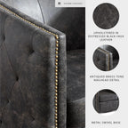 Signature Design by Ashley Swivel Black Faux Leather Accent Chair | Elegant tufted faux leather with brass nailheads, Hidden metal swivel base for effortless conversation, Brentlow Series