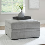 Signature Design by Ashley Square Ottoman with Storage and Cup Holders | Cement gray 100% polyester velvet, No assembly required, Faux wood legs, Casselbury Series