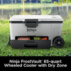 Ninja FrostVault™ 65qt Cooler with Wheels, Dry Storage, Spanish Moss | Ninja FrostVault's 65-qt capacity holds 97 cans, keeps food cool & dry, and rolls easily on all-terrain wheels