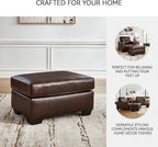 Signature Design by Ashley Santorine Contemporary Leather and Faux Leather Rectangular Ottoman, Top Grain Cushion, Rectangular Footrest and Coffee Table for Living Room, 34" W, Dark Brown