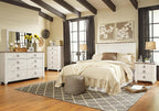 Signature Design by Ashley Coastal Queen Panel Headboard, Whitewash | Engineered wood rustic queen headboard, Farmhouse headboard queen option with built-in USB chargers, Willowton Series