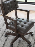 Signature Design by Ashley Wood Executive Desk Chair, Brown | Solid wood frame with a combination of leather and faux leather, Classic style for home workspaces, Breckington Series