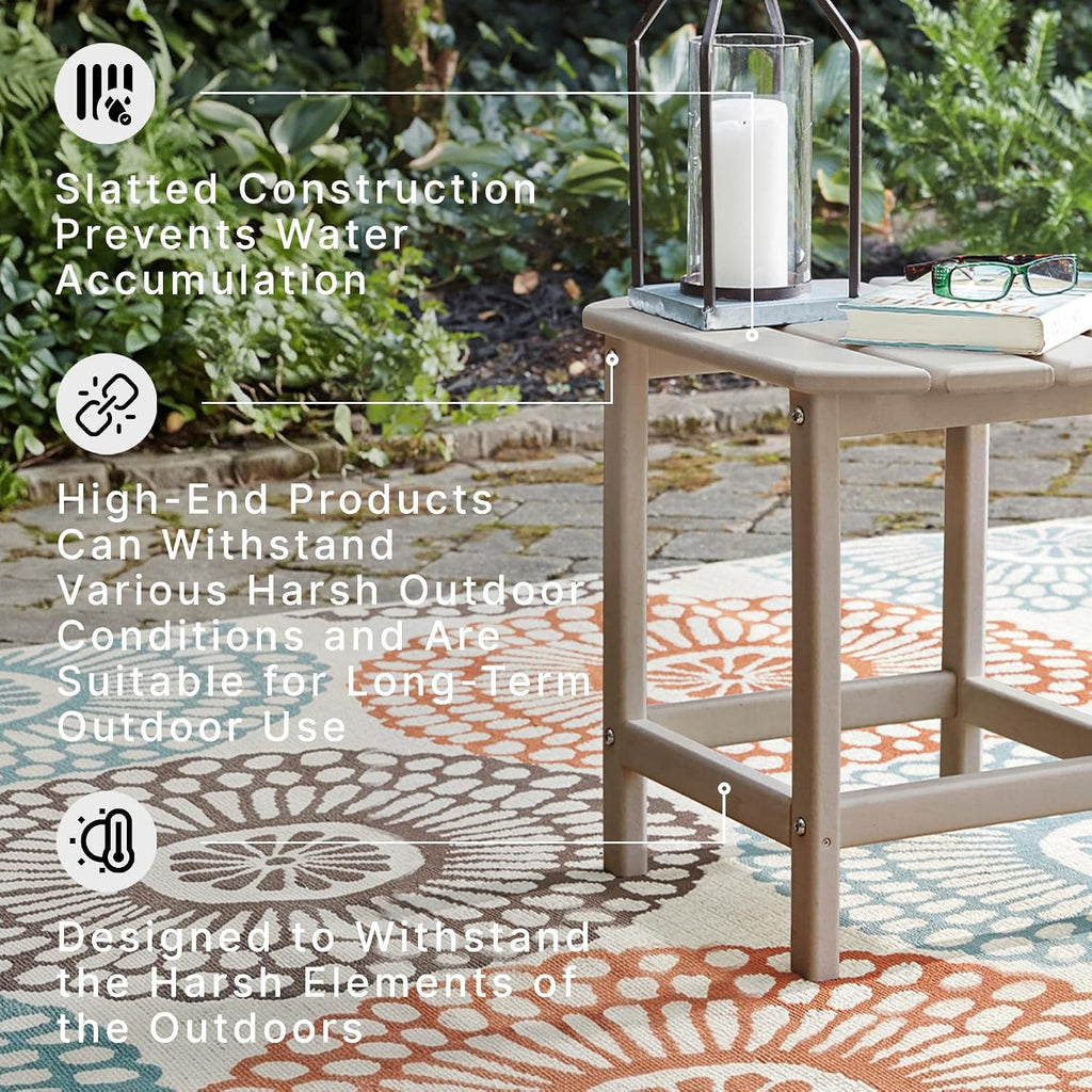 Signature Design by Ashley 1-Piece Outdoor Side Table, Driftwood | Durable weather resistant HDPE, Self-draining slatted top, Compact 15x19-inch footprint, Sundown Treasure Series