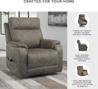 Signature Design by Ashley Dual Motor Power Lift Recliner, Heat & Massage | Fossil suede faux leather, Lift chairs recliners for elderly, Independent back and footrest, Crestmeade Series
