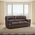 Signature Design by Ashley Faux Leather Living Room Sofa, Umber | 87"W contemporary 3-seater, Anti-sag platform foundation, Easy-clean upholstery fits 32" doorways, WalkerPoint Series