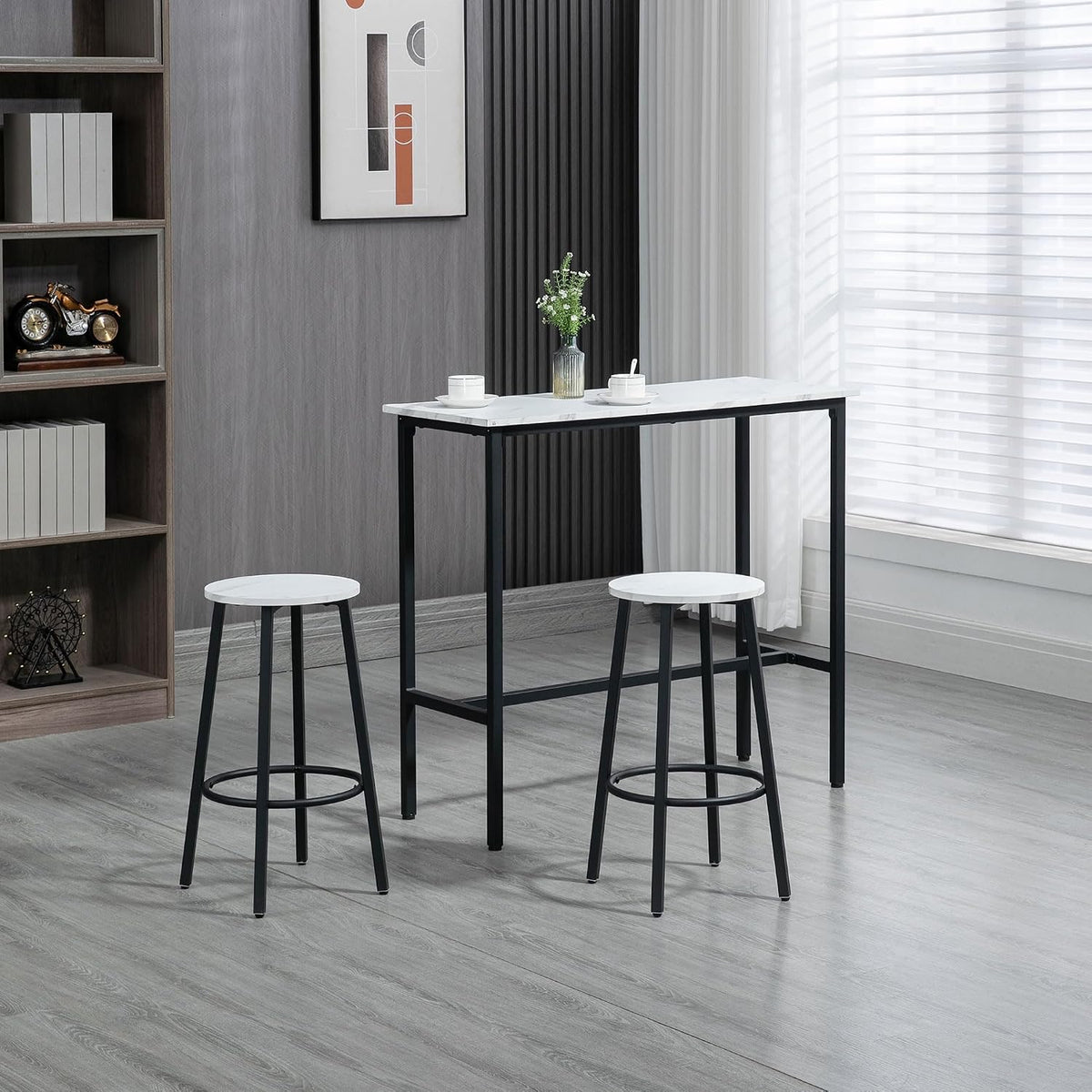 HOMCOM 3 Piece Bar Table Set Modern Dining Table Set for 2 w/Stools White