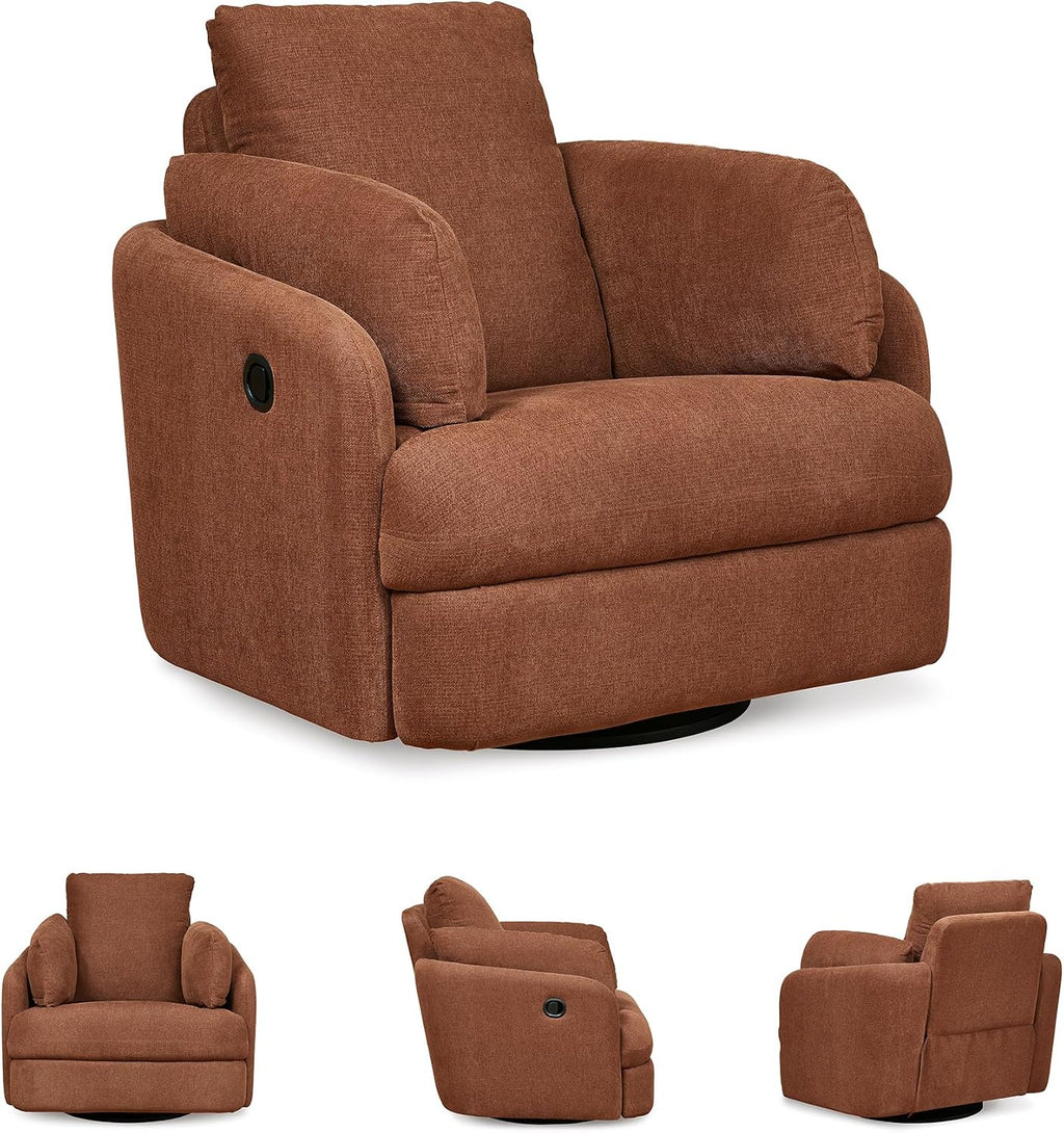 Signature Design by Ashley Modmax Contemporary Swivel Glider Recliner, Manual Reclining Chair for Living Room or Nursery, Next-Gen Nuvella Stain-Resistant Fabric, Hidden Storage, 42" W, Orange