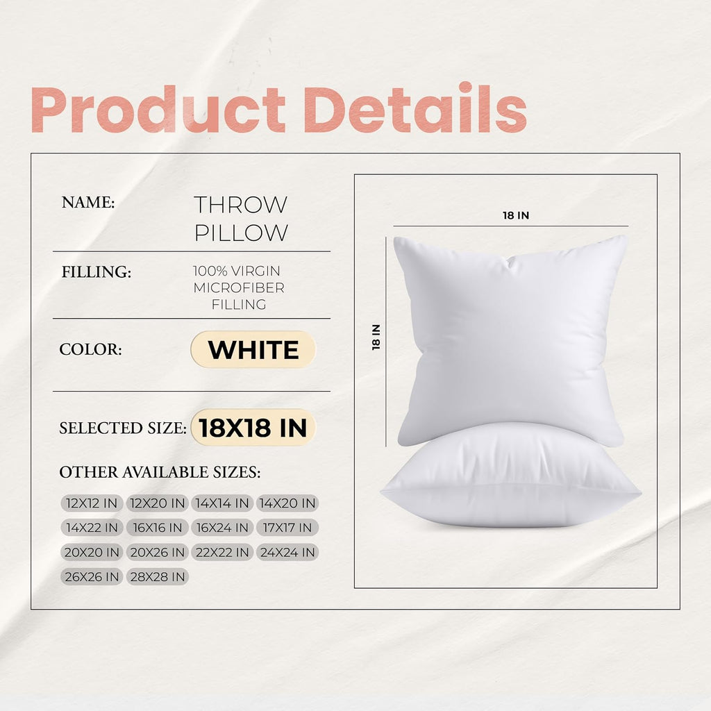 Utopia Bedding 18x18 Pillow Inserts, White Throw Pillows for Couch, 2 Pack