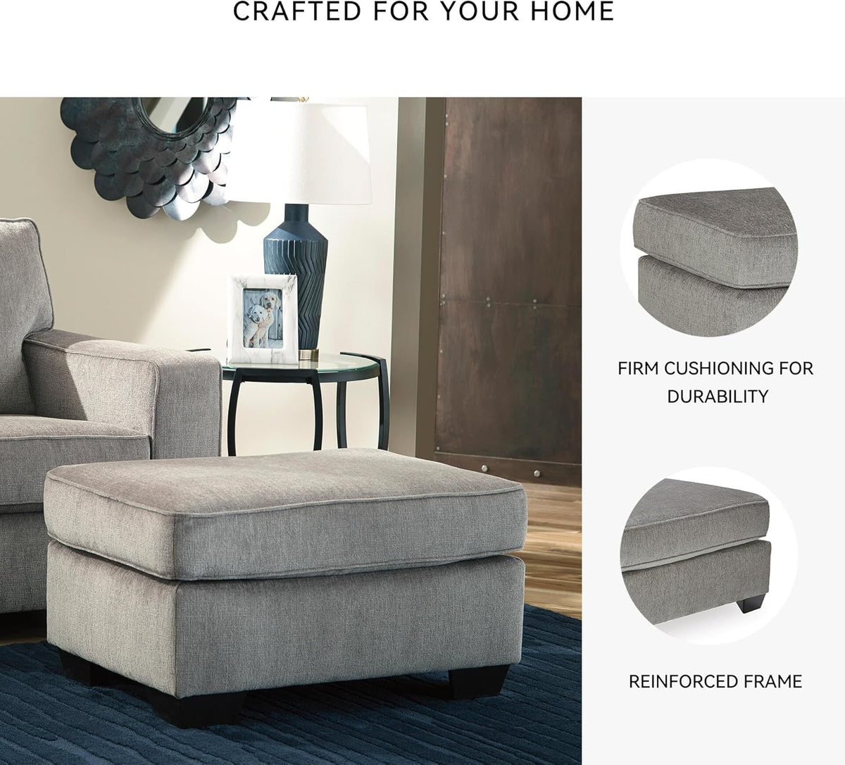 Signature Design by Ashley Altari Rectangular Accent Ottoman, Light Gray | Plush 100% polyester chenille fabric, Sturdy reinforced frame, Versatile seating and footrest, Fits 32 in doorways
