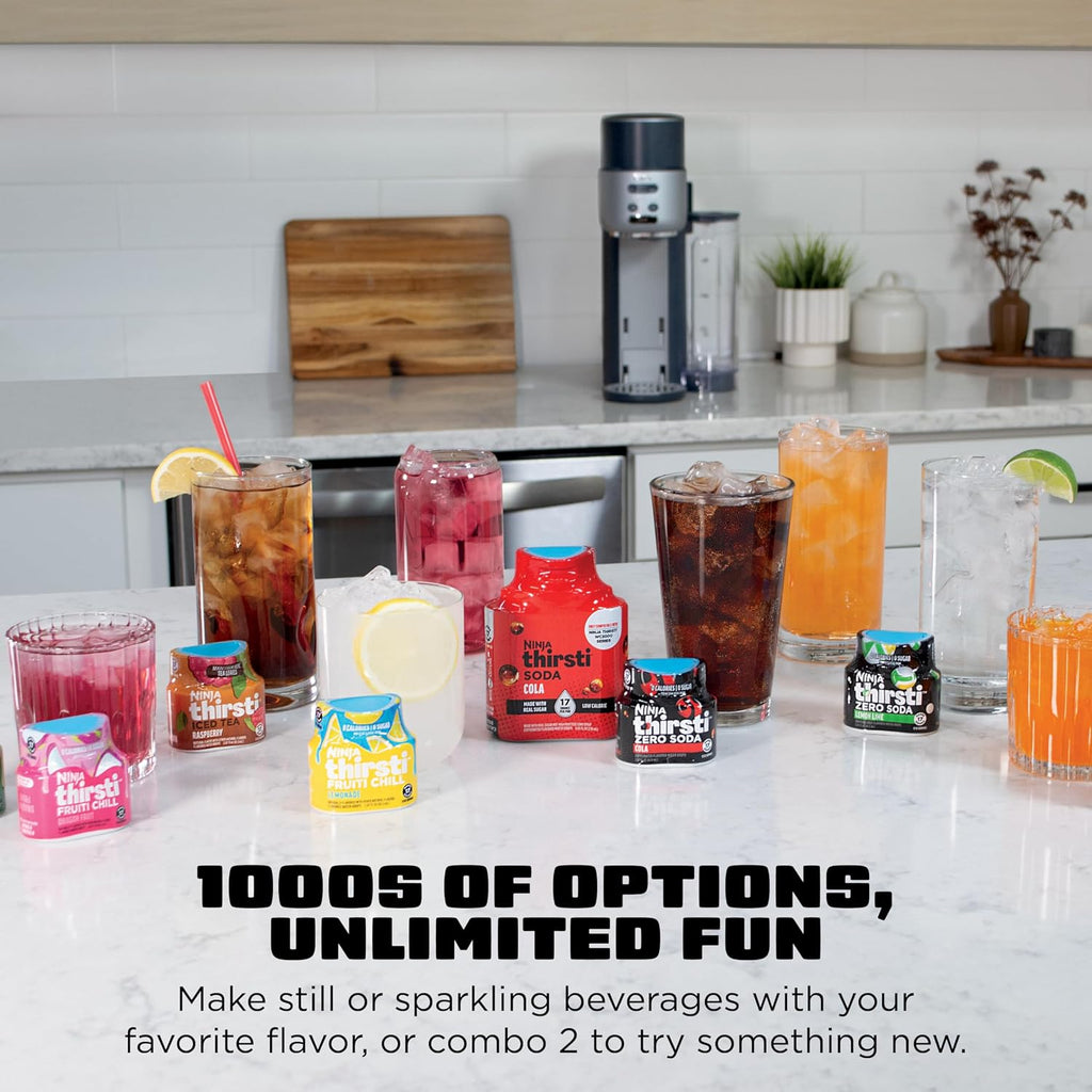 Ninja Thirsti Ultimate Drink System, Soda Maker, Cyberspace, WC3001BL2 | Still or Sparkling, Create fountain-fresh drinks with 20+ zero or low-calorie flavors, Customize your fizz and flavor