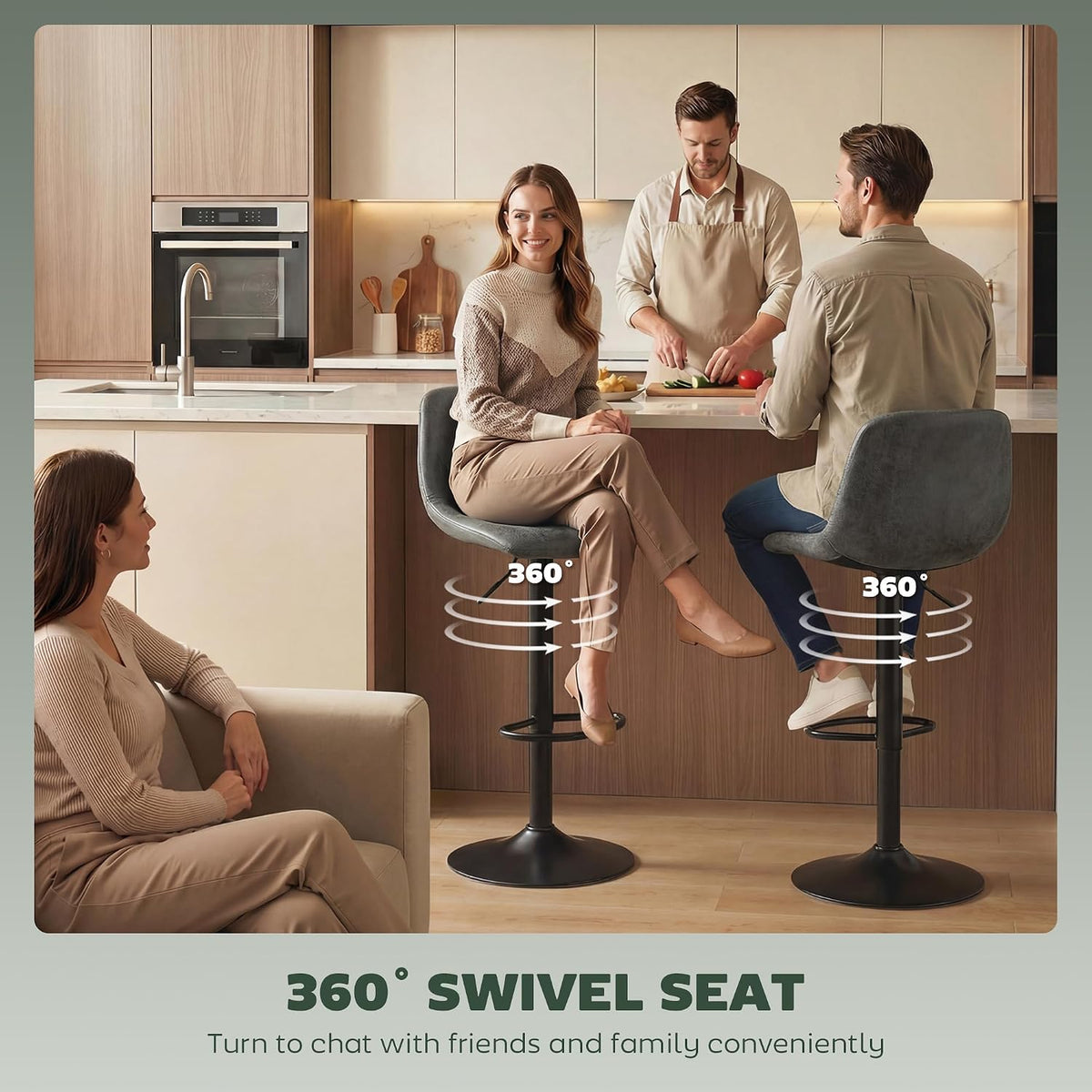 HOMCOM Bar Stools Set of 2 Modern Swivel Barstools Height Adjustable Green