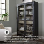 Signature Design by Ashley Lenston Black Accent Cabinet with Glass Doors | Tempered glass doors, 3 adjustable shelves, Wood oak veneer and engineered wood construction, 1 soft-close drawer