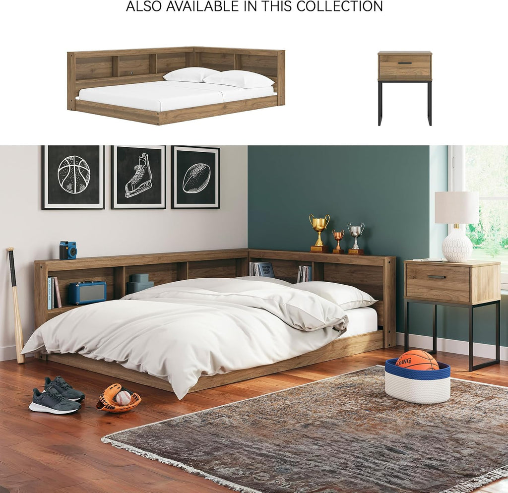 Signature Design by Ashley Deanlow Full Bookcase Storage Bed, Honey | Integrated bookcase headboard, Low-profile full size bed frame, Durable honey brown laminate, Youth rooms