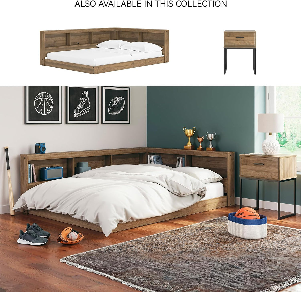 Signature Design by Ashley Deanlow Full Bookcase Storage Bed, Honey | Integrated bookcase headboard, Low-profile full size bed frame, Durable honey brown laminate, Youth rooms