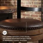 Signature Design by Ashley Pinnadel 30" Swivel Bar Height Barstool, Brown | Faux leather padded seat for easy cleanup, Sturdy wood, engineered wood, and metal frame, Built-in comfort footrest