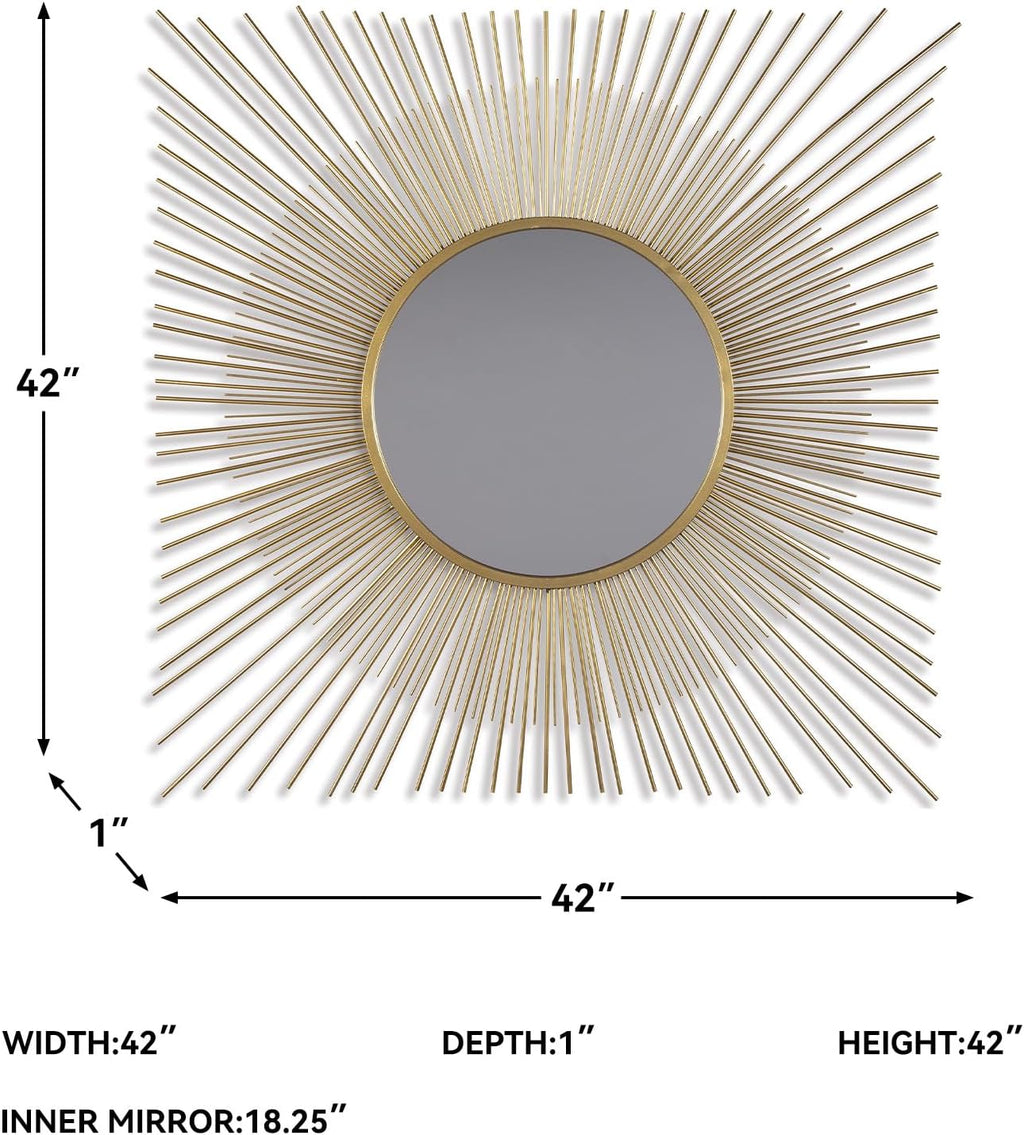 Signature Design by Ashley Accent Mirror, 42-in Gold Sunburst, Elspeth | Decorative sunburst metal wire frame, Goldtone finish, 18.25-inch inner glass, 21-pound weight, Keyhole bracket mount