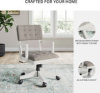 Signature Design by Ashley Robbinsdale Home Office Desk Chair, Farmhouse | Solid wood frame, 360-degree swivel, Tufted light gray fabric, Smooth casters, Adjustable height