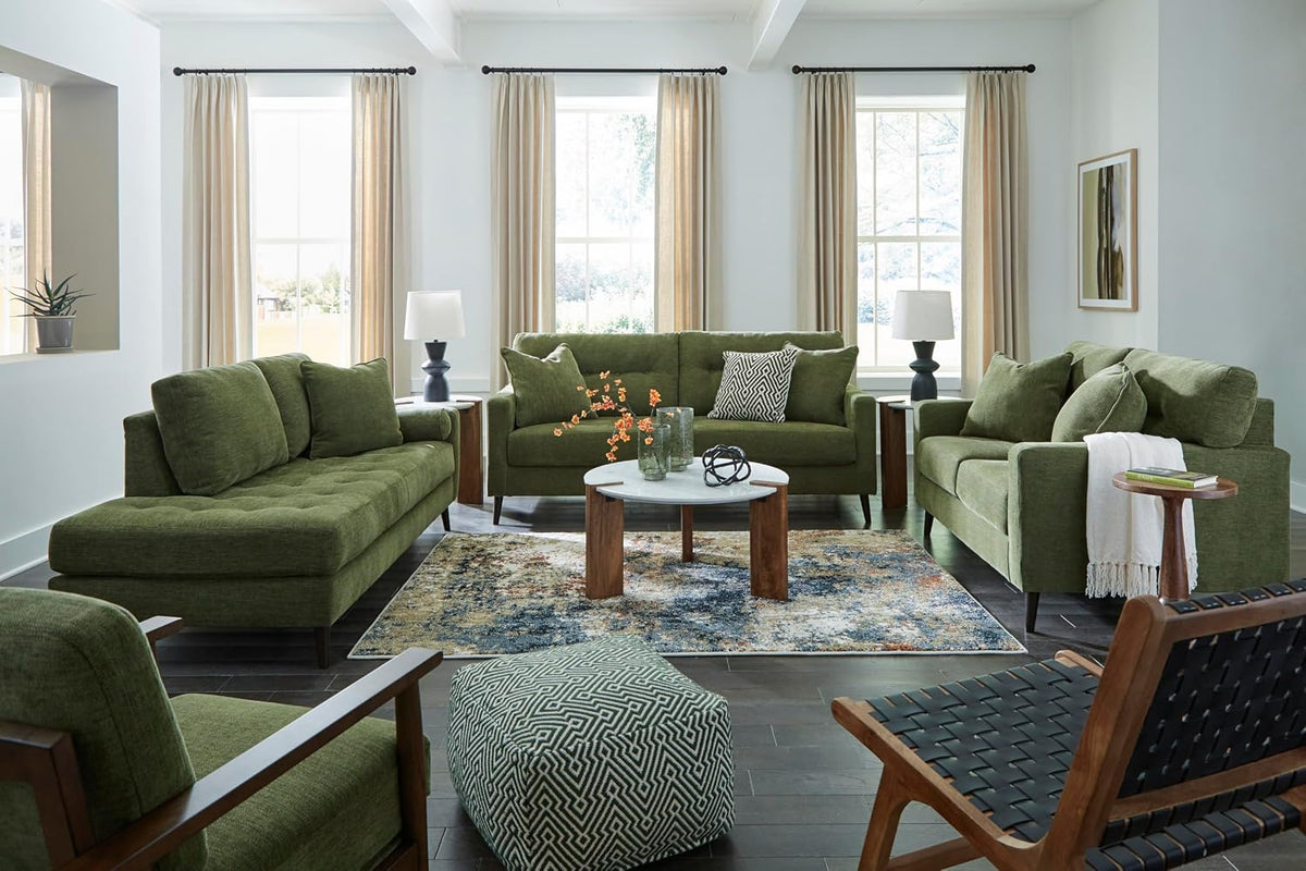 Signature Design by Ashley Bixler Showood Accent Chair, Olive Green | Plush chenille blend upholstery, Reversible cushion, Exposed engineered wood frame, Cozy reading nook, Wood accent chair