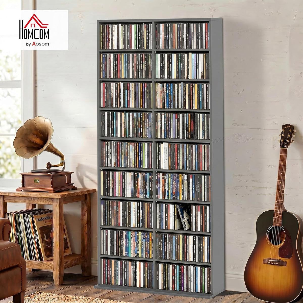 HOMCOM 640 CD/360 DVD Storage Unit, Blu-ray Media Storage Shelf, Grey