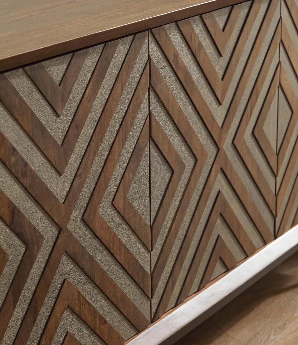 Signature Design by Ashley Dreggan Casual Diamond Patterned 4-Door Accent Cabinet with 2 Shelves and Cord Management, Dark Brown & Gray