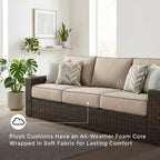 Signature Design by Ashley Coastline Bay Outdoor Patio Sofa, Rust-Free Aluminum Frame, Resin Wicker and Nuvella Fabric, Casual Seating for Sunroom or Deck, Brown and Beige