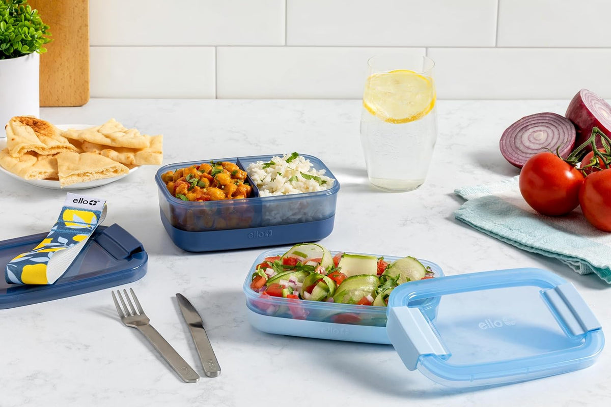 Ello Lunch Stack Bento Box Plastic Food Containers, 2 Pack, Blueberry