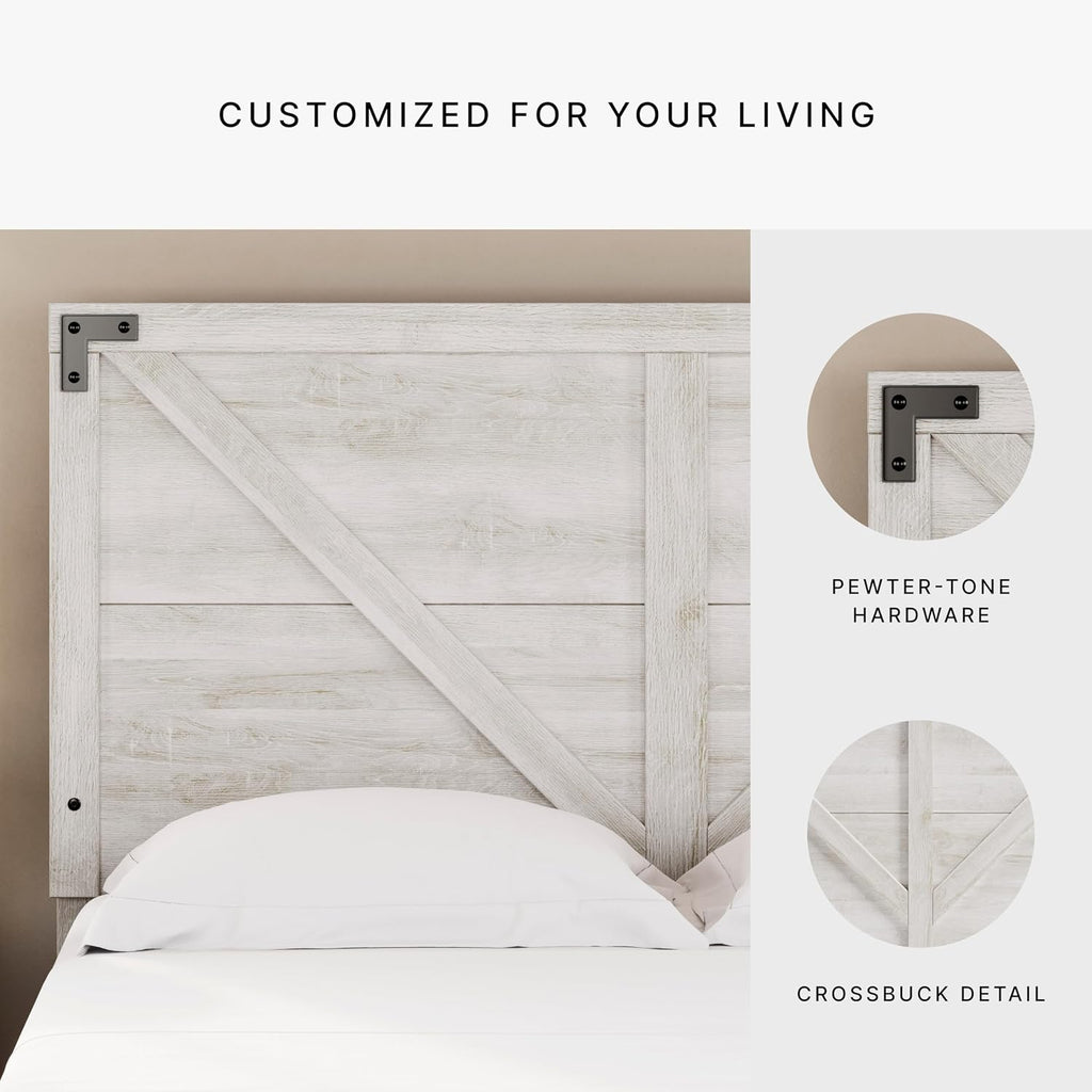 Signature Design by Ashley Shawburn Queen Headboard Only, Whitewash | Crossbuck panel style, Engineered wood (MDF/particleboard/plywood) and decorative laminate, Fits standard metal frames