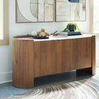 Signature Design by Ashley Modern Accent Cabinet, 66 in Credenza, Fitzroy | Solid mango wood sideboard, Mostly pre-assembled, 3 soft-close doors, Built-in cord management, Natural wood finish